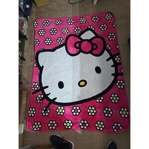 Hello Kitty Blanket Pink Flowers Plush Throw Cute Soft Sanrio Decor 43"x57"